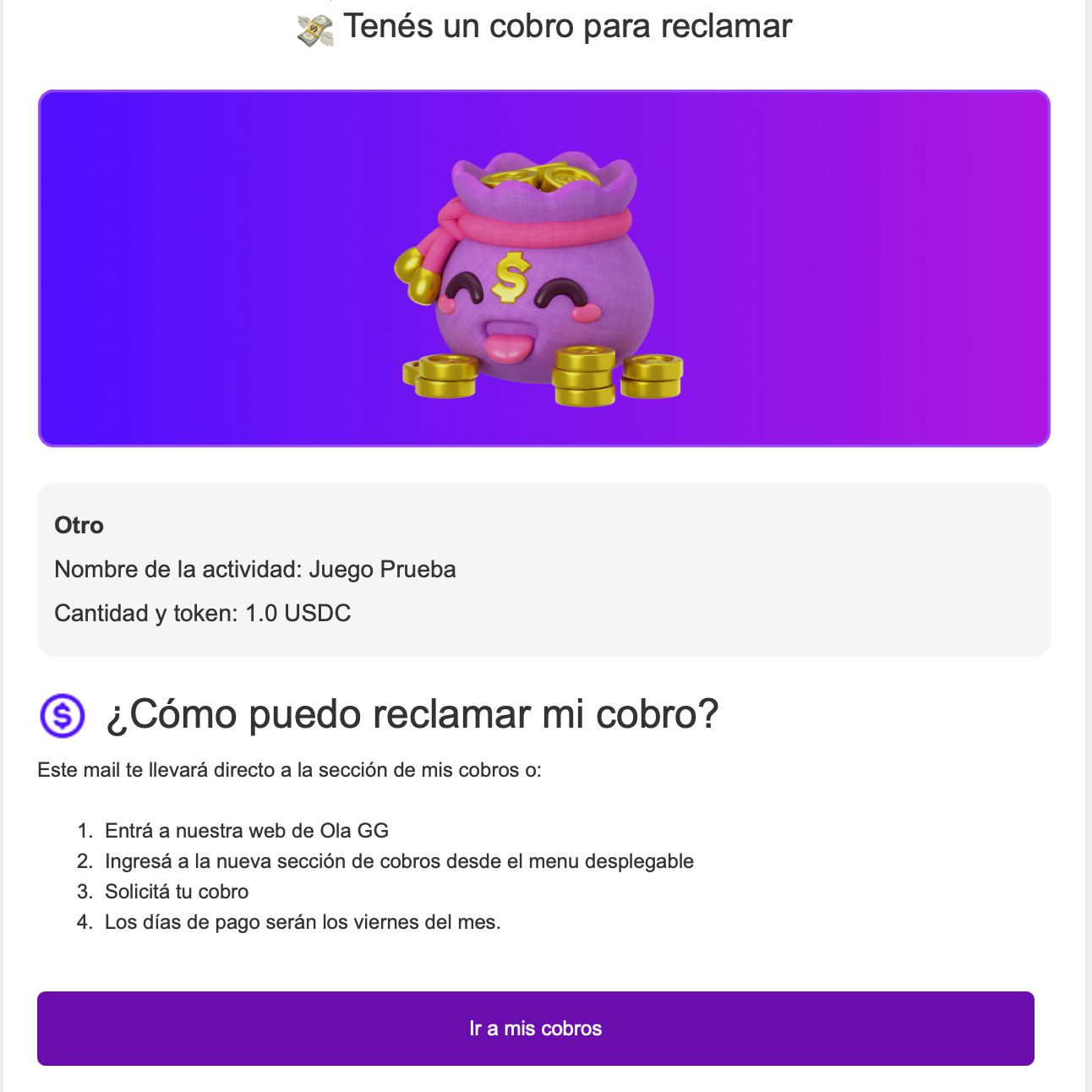 E-mail de notificação de coleta pendente