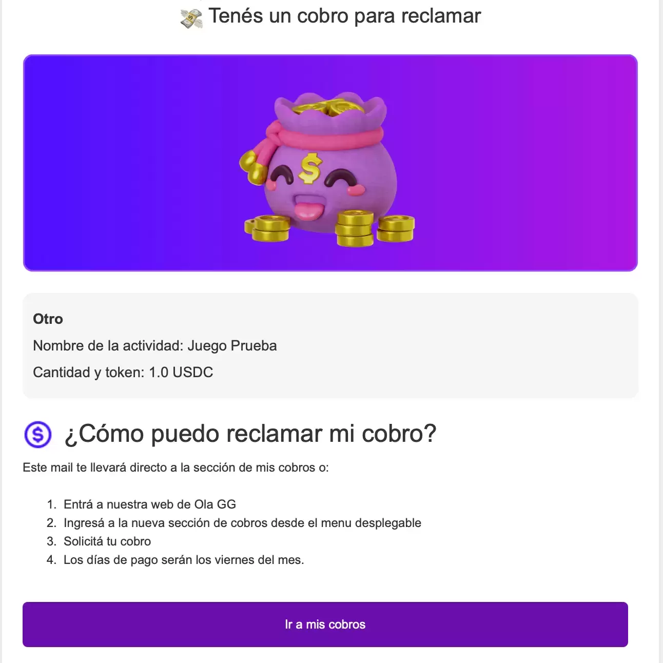 Email de Notificación de un Cobro pendiente