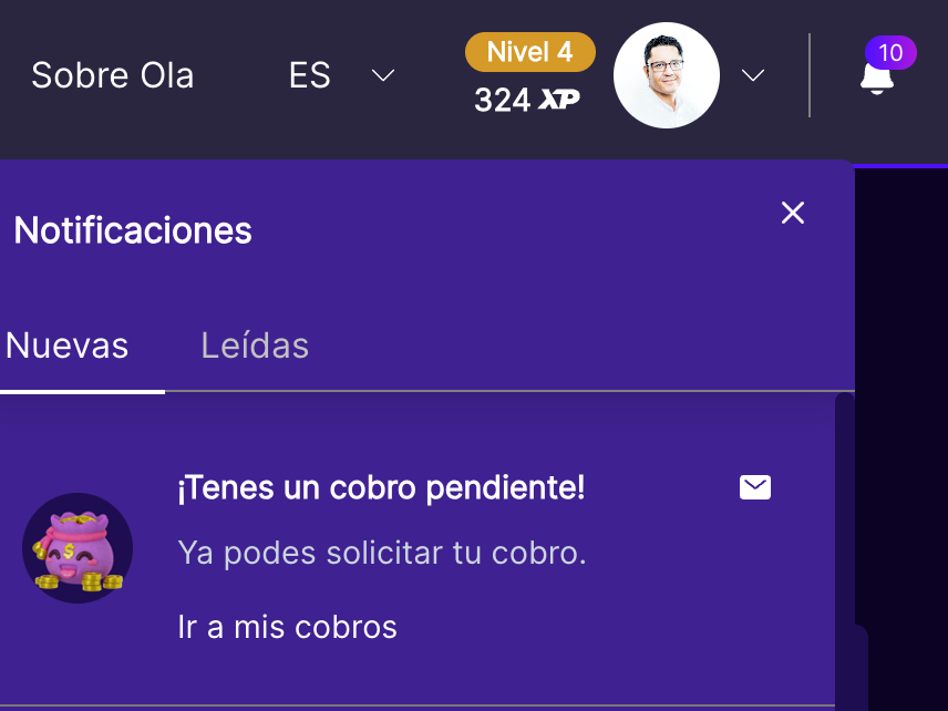 Notificação no site olagg.io