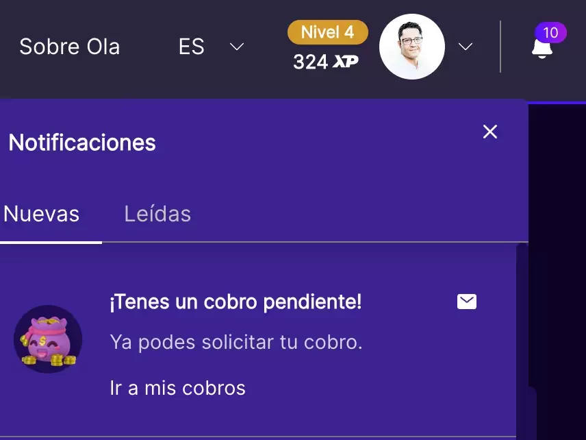 Notificacion en el sitio de olagg.io